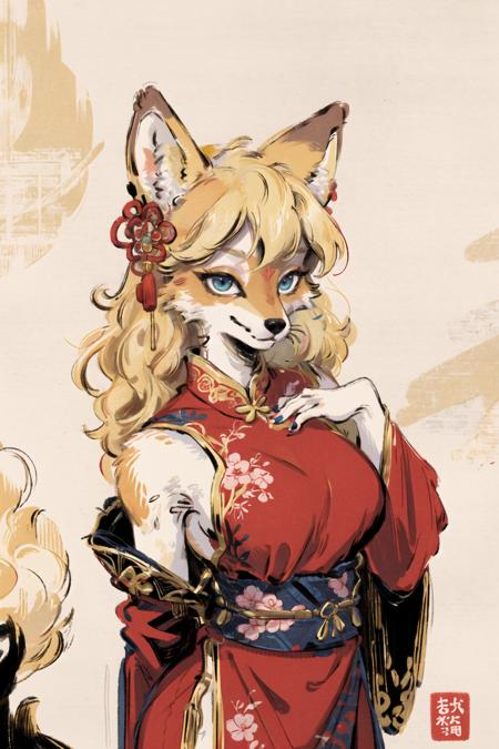 00868-63627199-masterpiece,highres,furry fox girl,solo,blonde,chinese dress, hair ornament, anicent china_looking at viewer, _.png